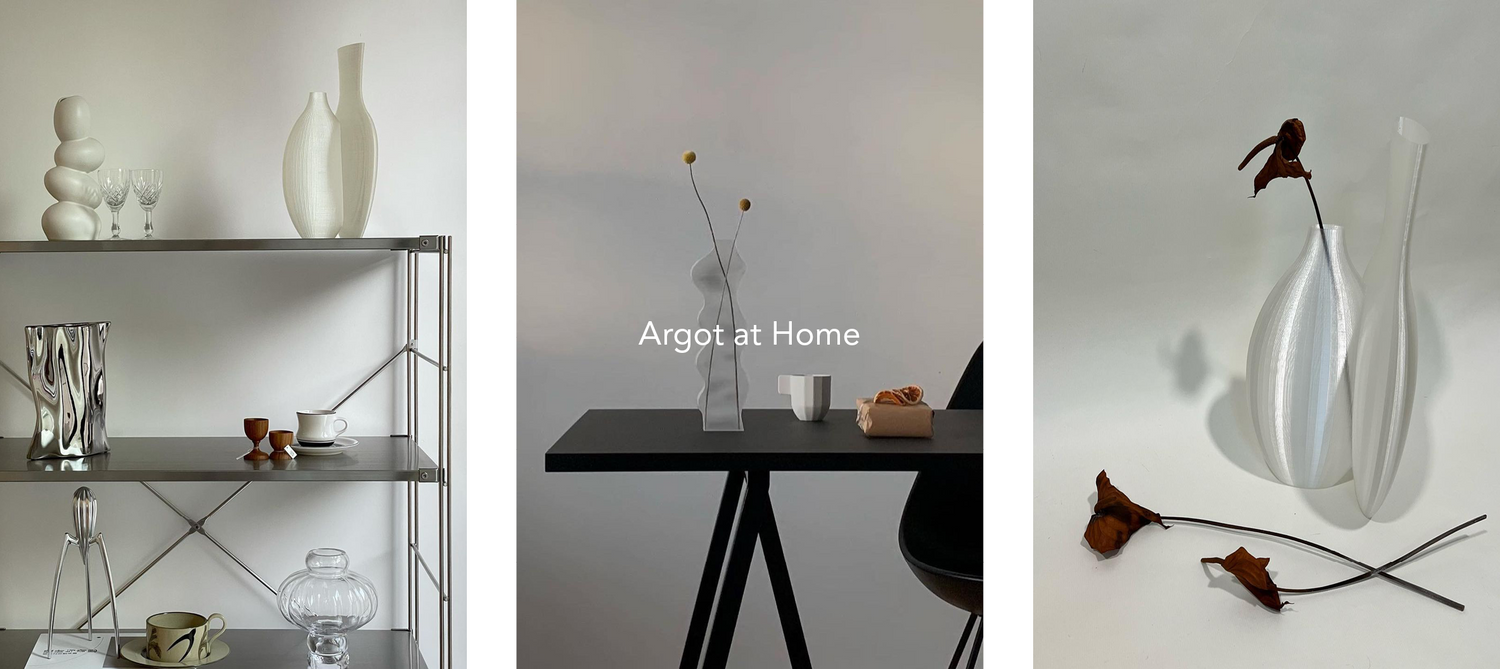 Transparent vases on shelf and table