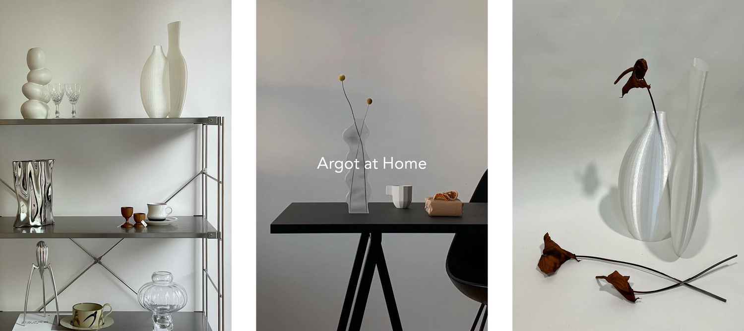 Transparent vases on shelf and table